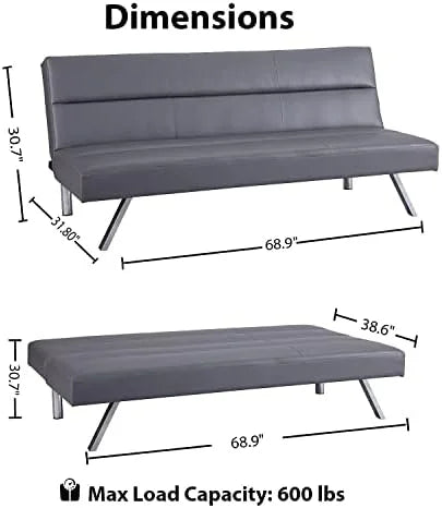 Faux Leather Convertible Futon Sofa Bed with Chrome Legs Q9845