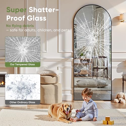 Black 78" Oversized Arched Full Length Floor Mirror with Stand H8087