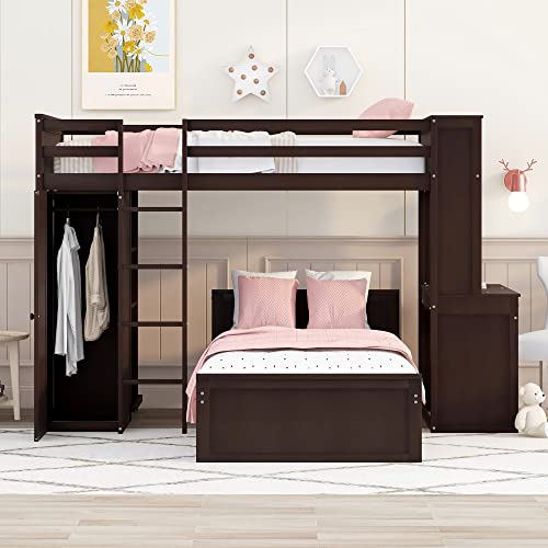 Twin Over Twin Solid Wood Bunk Bed with Storage M76522