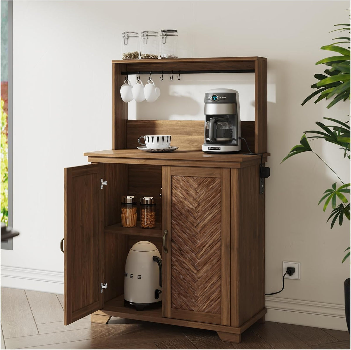 Walnut Coffee Bar Cabinet with Storage J7478