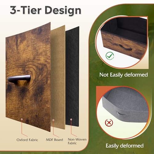 Rustic Brown 10 Drawer Fabric Dresser with Metal Frame R98563