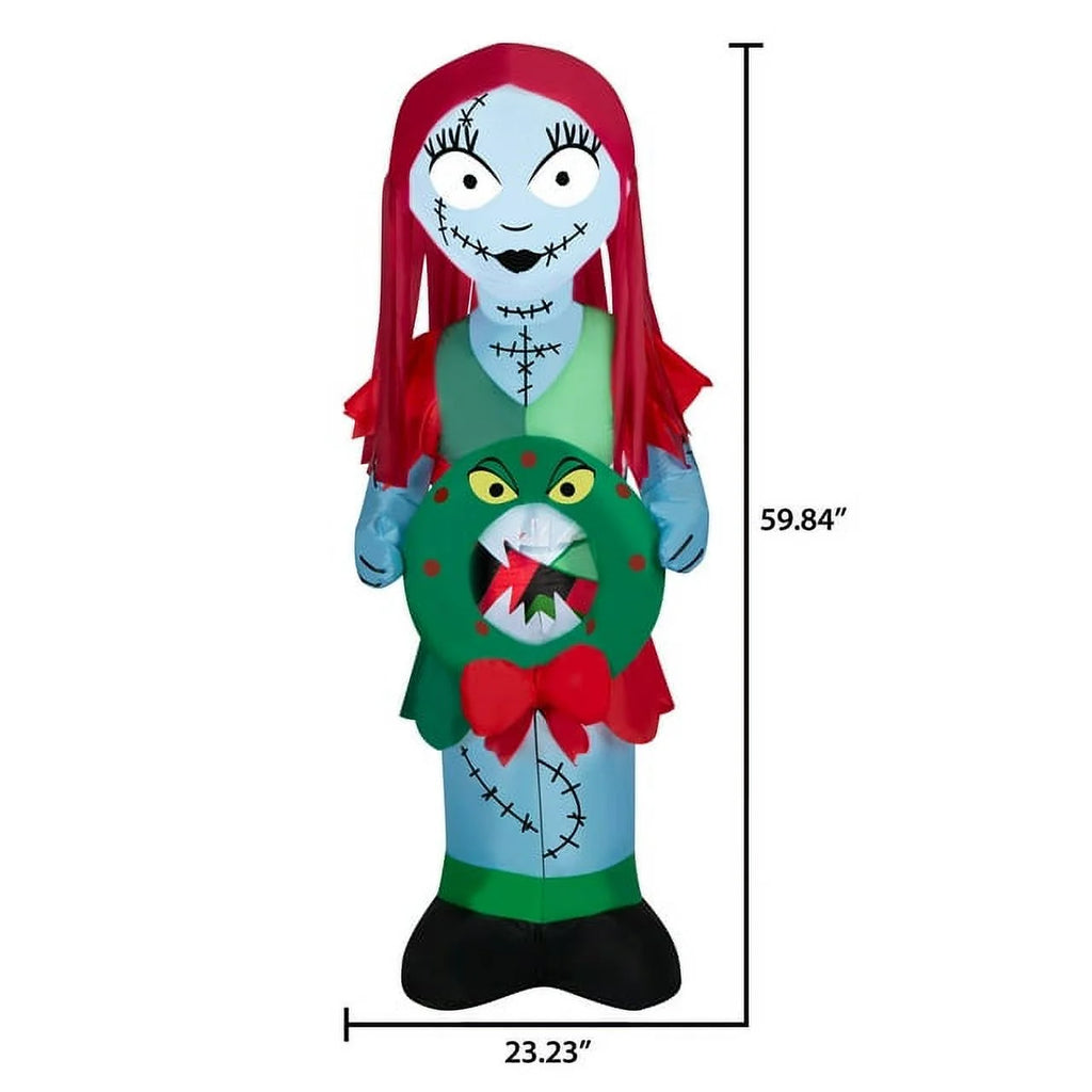 5.5 Foot Stylized Jack Skellington Inflatable with Spider Snowflake and Sally Holding Wreath Y5095