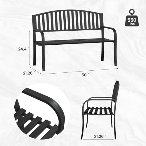 50" Heavy-Duty Metal Weatherproof Outdoor Bench C67655
