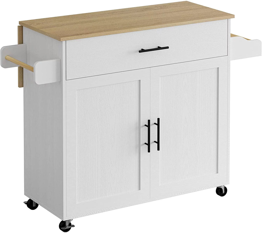 White Rolling Kitchen Island with Storage Cabinet M720