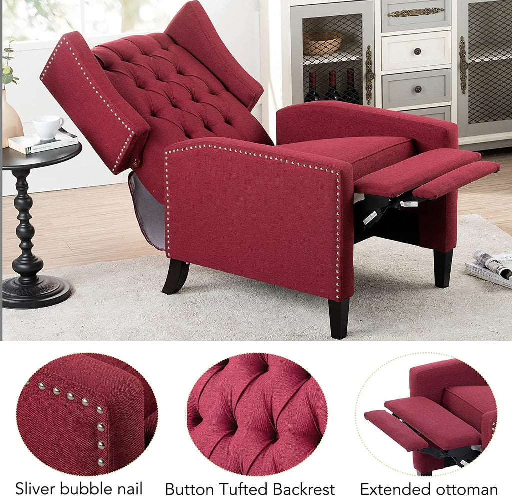 Blue Tufted Fabric Push Back Arm Recliner K228