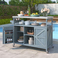 Solid Wood Grill Table with Stainless Steel Top and Internal Storage Racks S812103