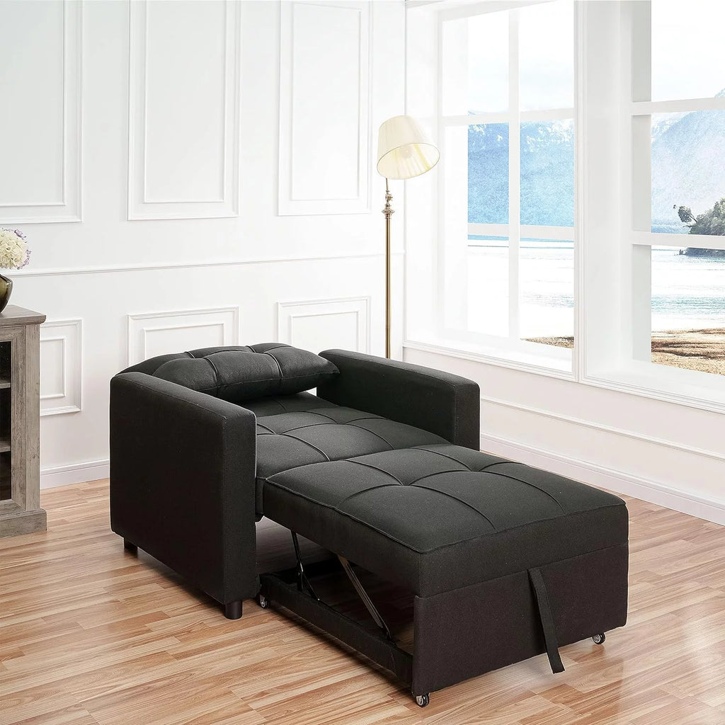 Black 3 in 1 Convertible Chair Bed Sleeper with Pillow S631867