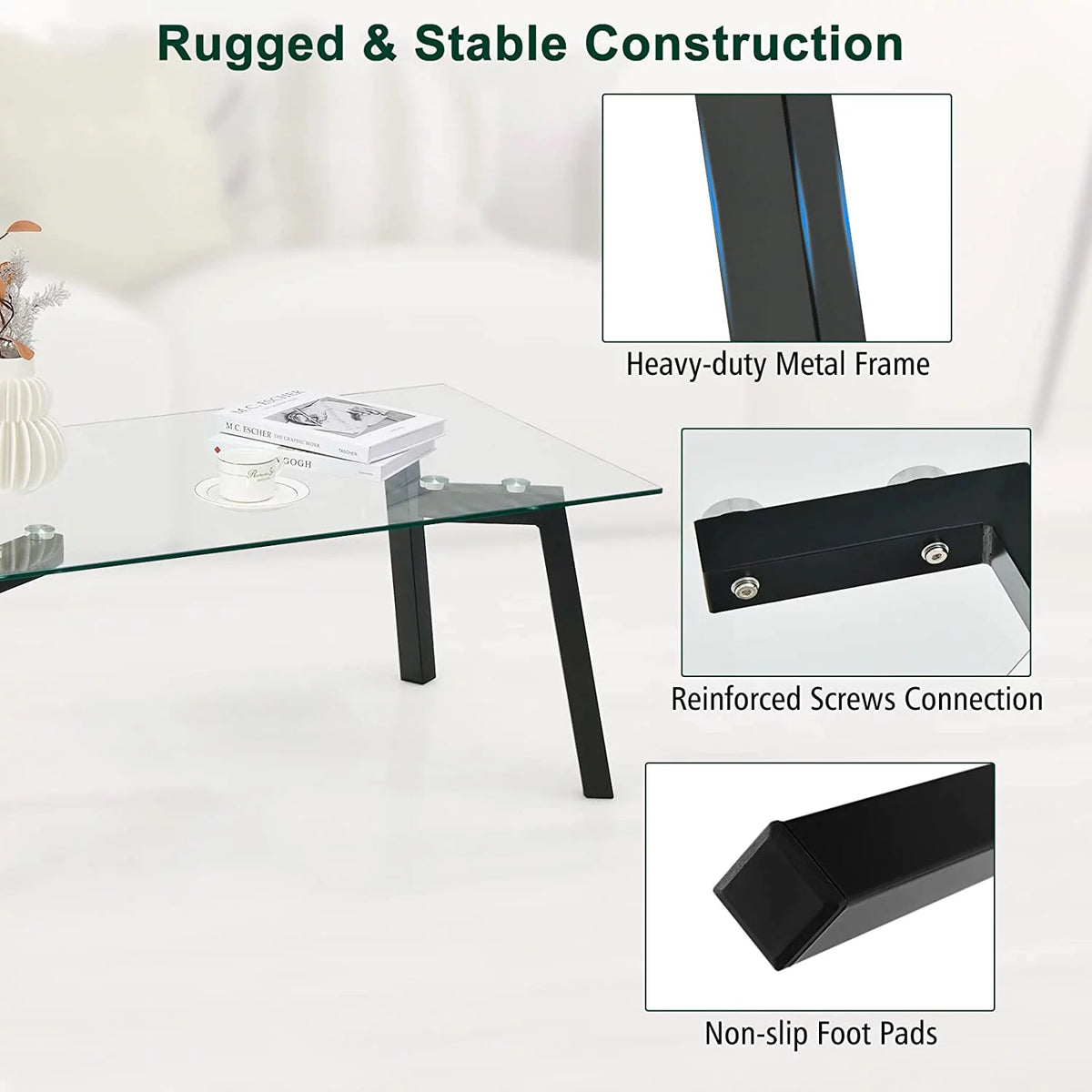 Tempered Glass Coffee Table with Metal Frame T9812