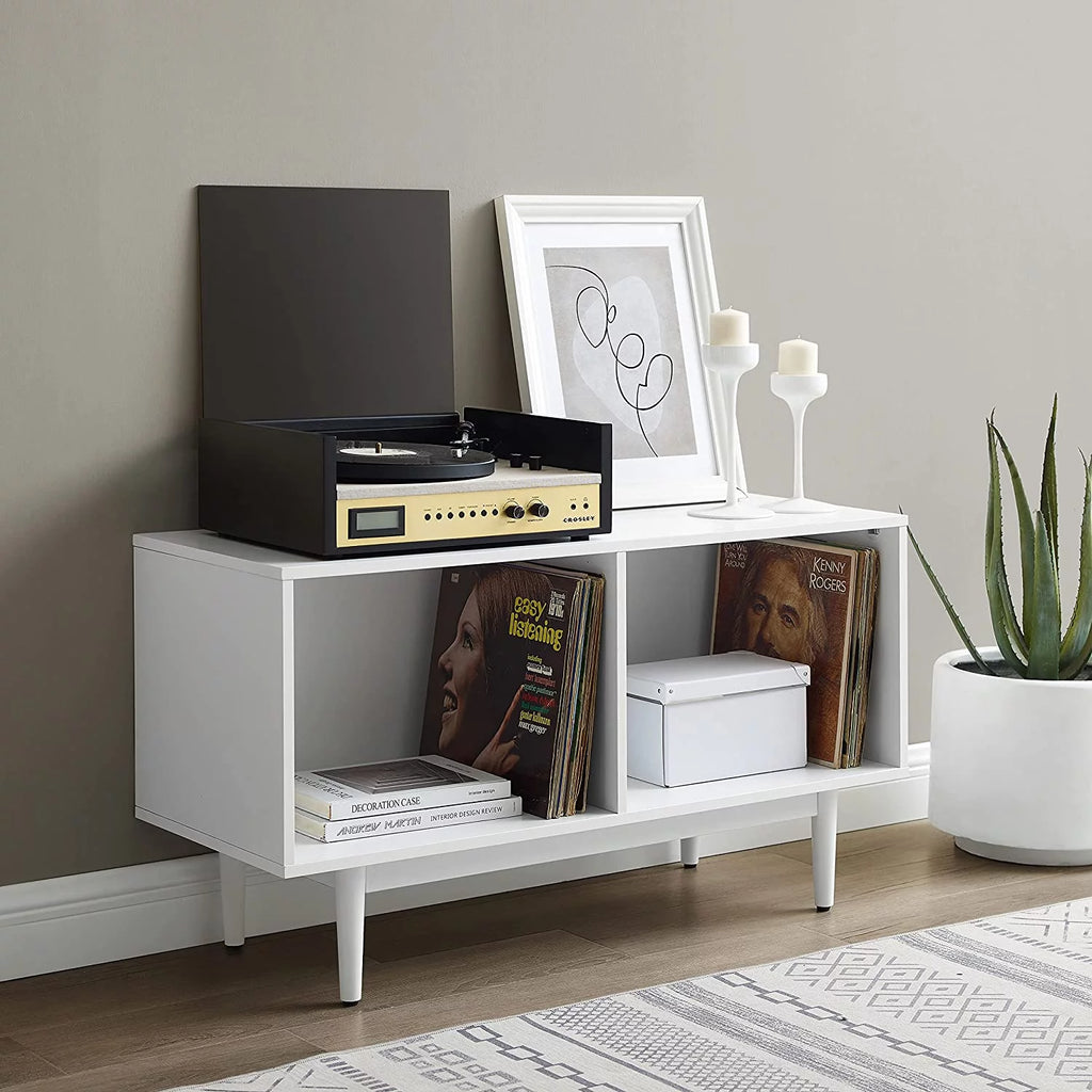 Mid-Century Record Storage Console Cabinet Walnut P95669