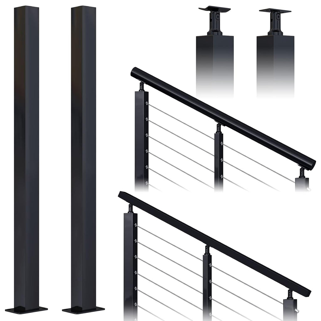 Black Stainless Steel Surface Mount Cable Railing Post 36"x2"x2" 2Pack B7872