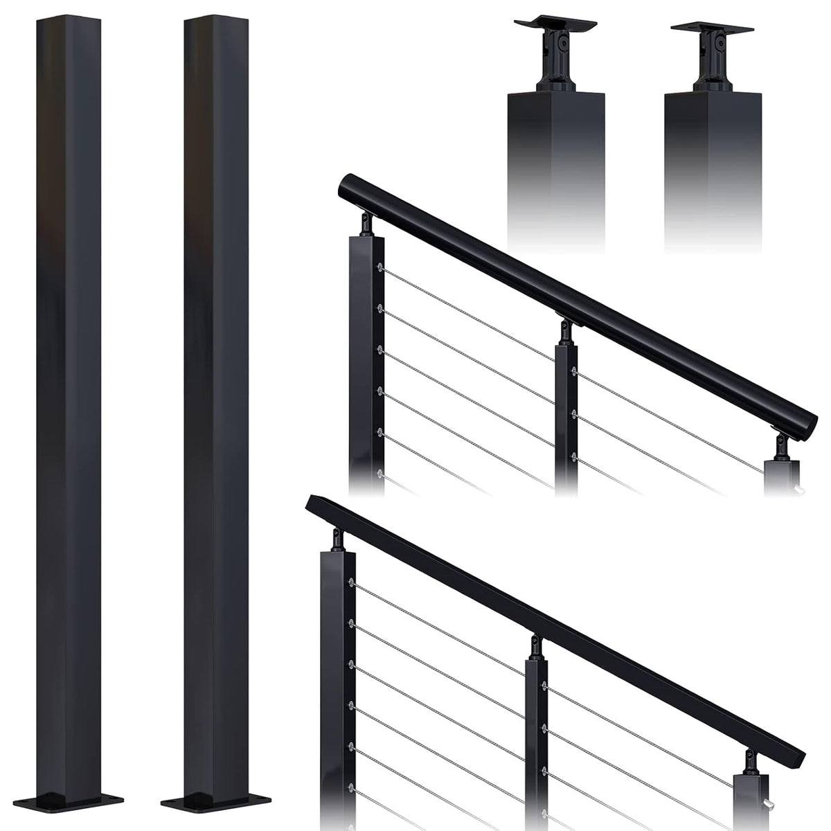 Black Stainless Steel Surface Mount Cable Railing Post 36"x2"x2" 2Pack B7872