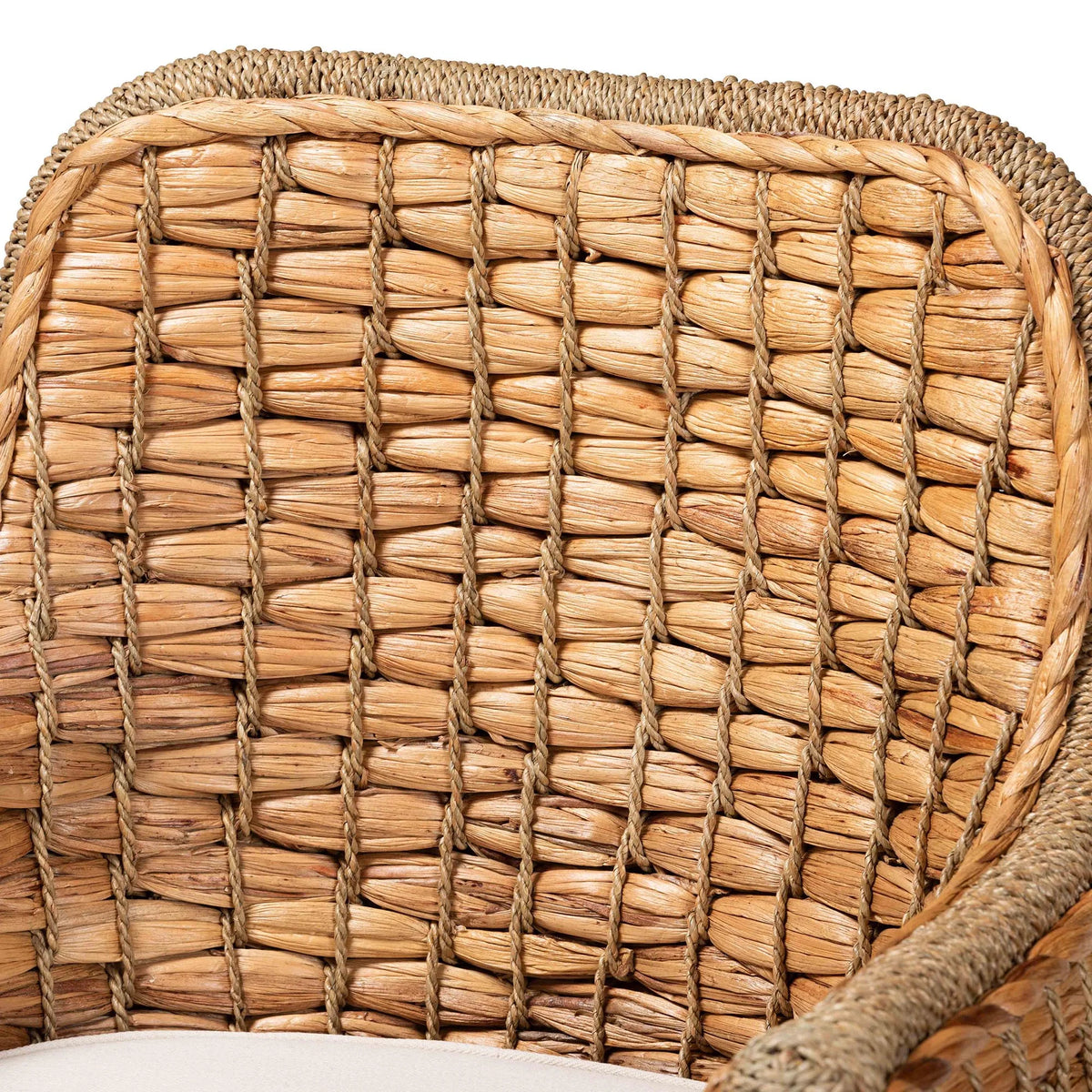 Natural Brown Woven Rattan Dining Arm Chair with Cushion U544633