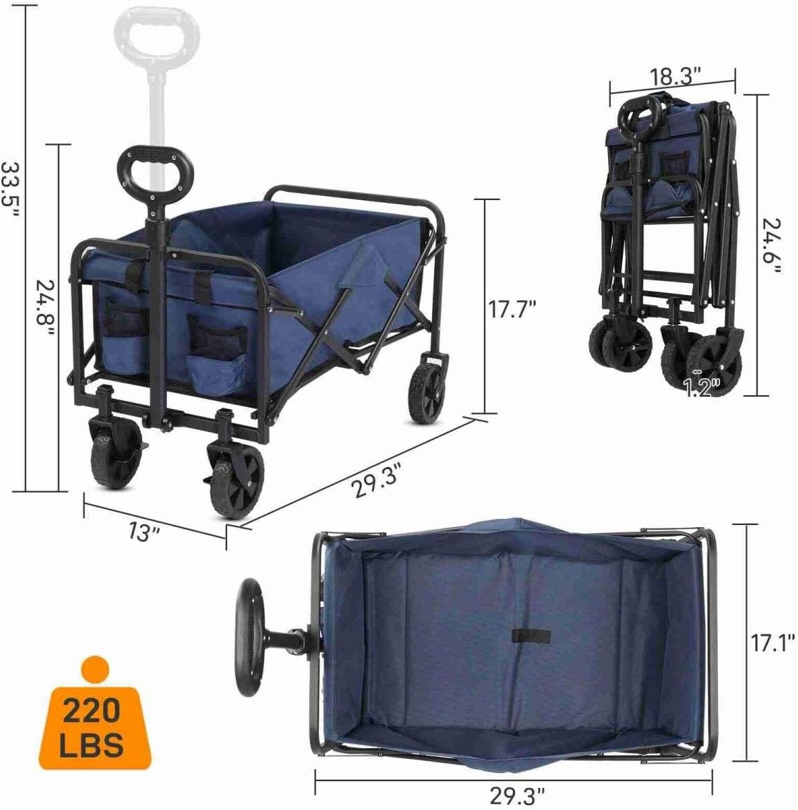 Blue Heavy Duty Folding Wagon with All Terrain Wheels P49282