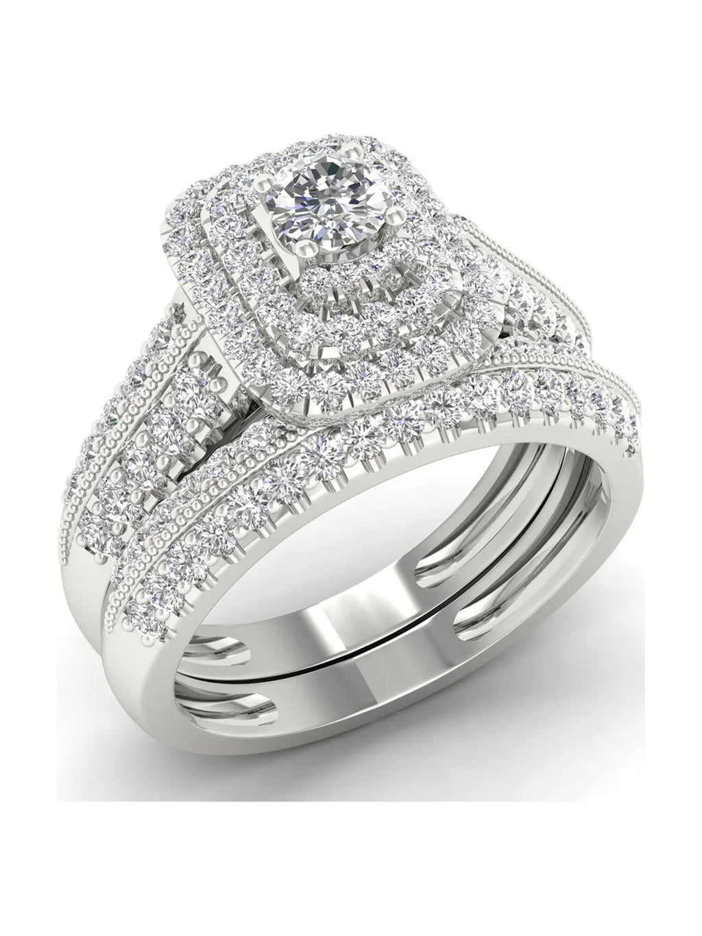 14K White Gold Diamond Halo Engagement Ring Set V871390