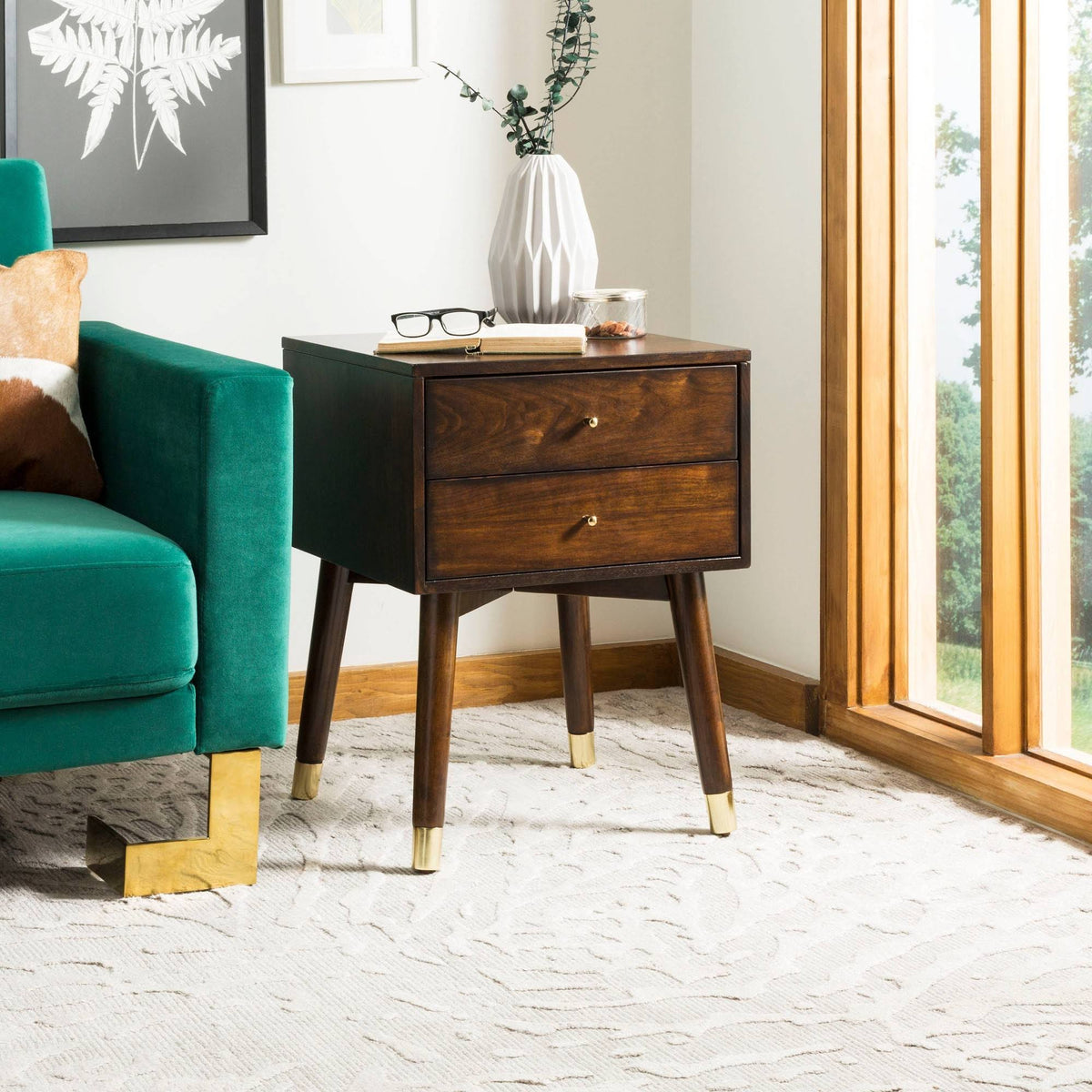 Walnut/Gold Cap Nightstand D902818