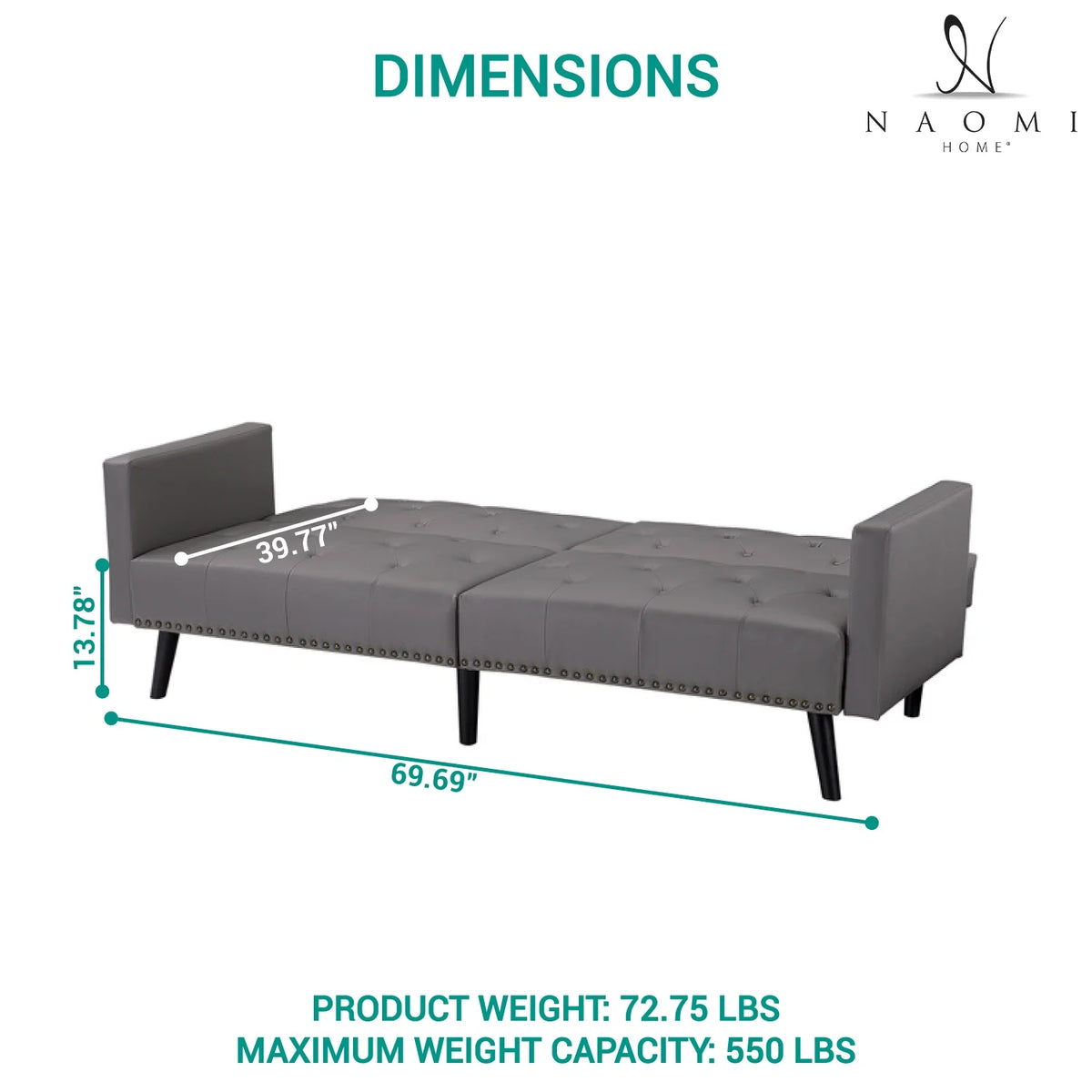 Espresso Faux Leather Tufted Convertible Sofa Bed V1335
