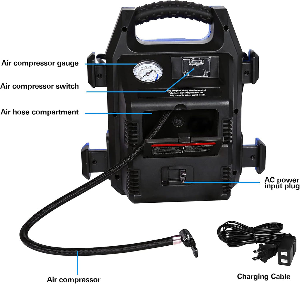 900 Peak/400 Instant Amps Portable Power Station Jump Starter with Air Compressor Y55416