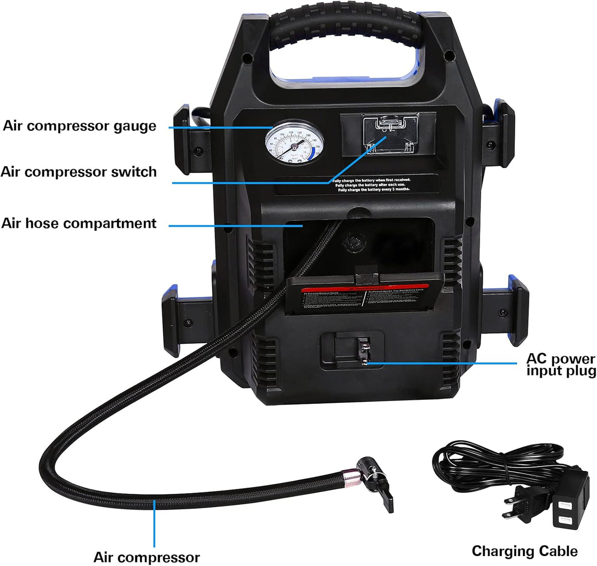 900 Peak/400 Instant Amps Portable Power Station Jump Starter with Air Compressor Y55416