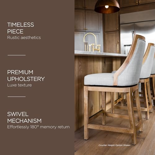 Weathered Oak Finish Sand Color Fabric Upholstered Counter Height Barstool, Set of 2 J3681