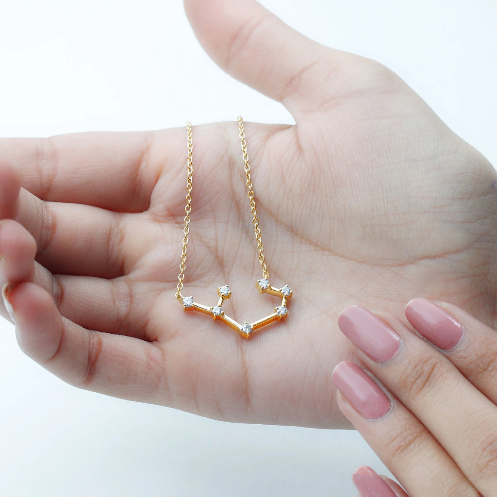 10K Yellow Gold Moissanite Zodiac Sagittarius Constellation Necklace L696