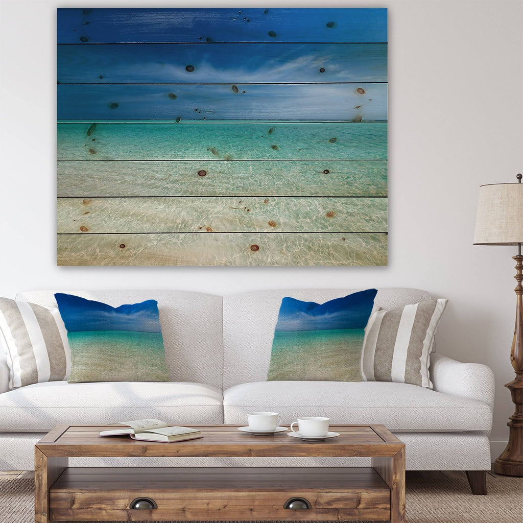 Modern Seascape Print on Natural Pine Wood G87082