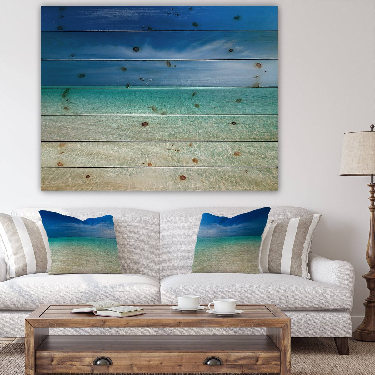 Modern Seascape Print on Natural Pine Wood G87082