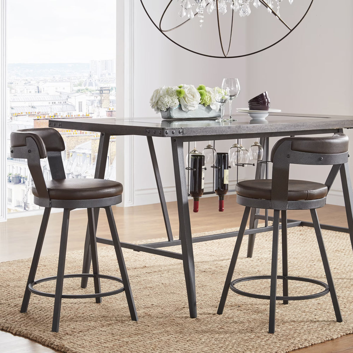 Brown Swivel Bar Stool, Set of 2 C14523