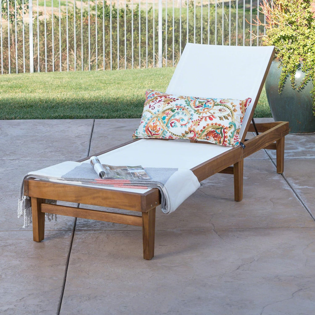 Outdoor Mesh Chaise Lounge with Acacia Wood Frame W462017