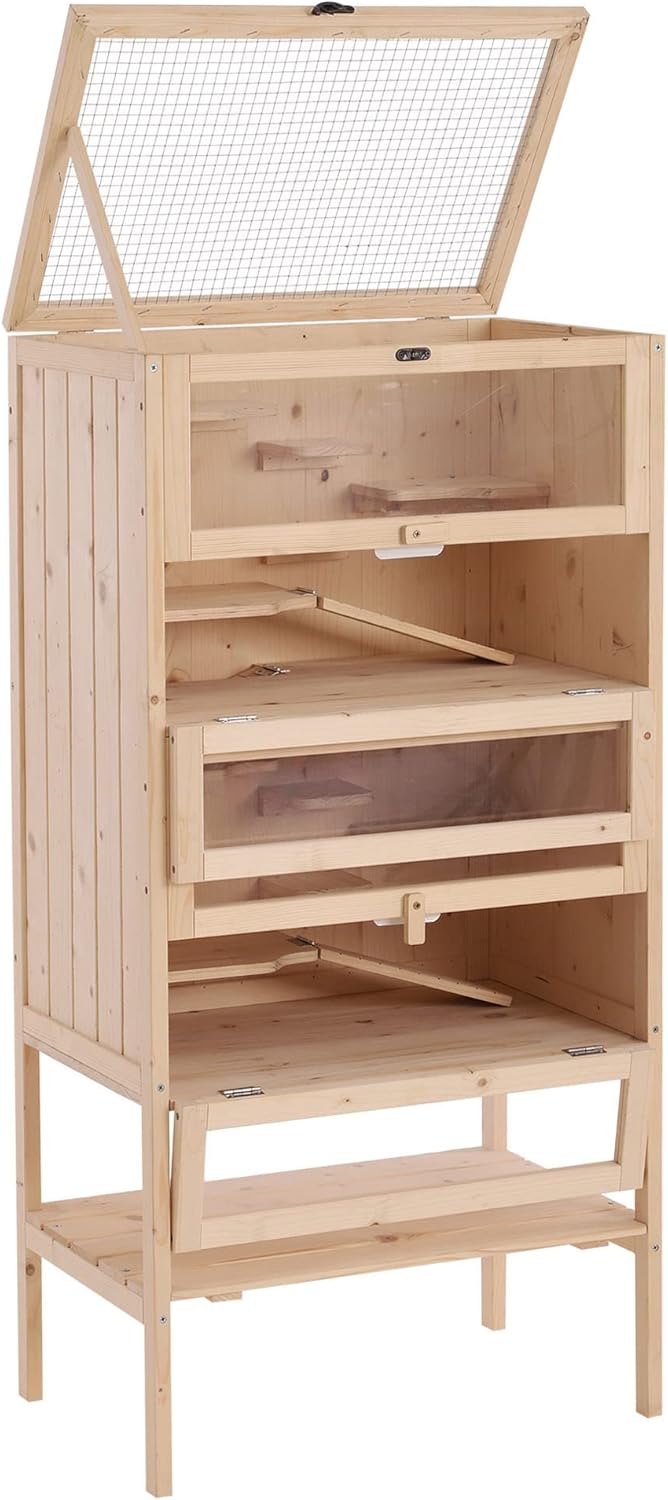 5-Tier Wooden Hamster Cage with Openable Top and Front Door Q3533