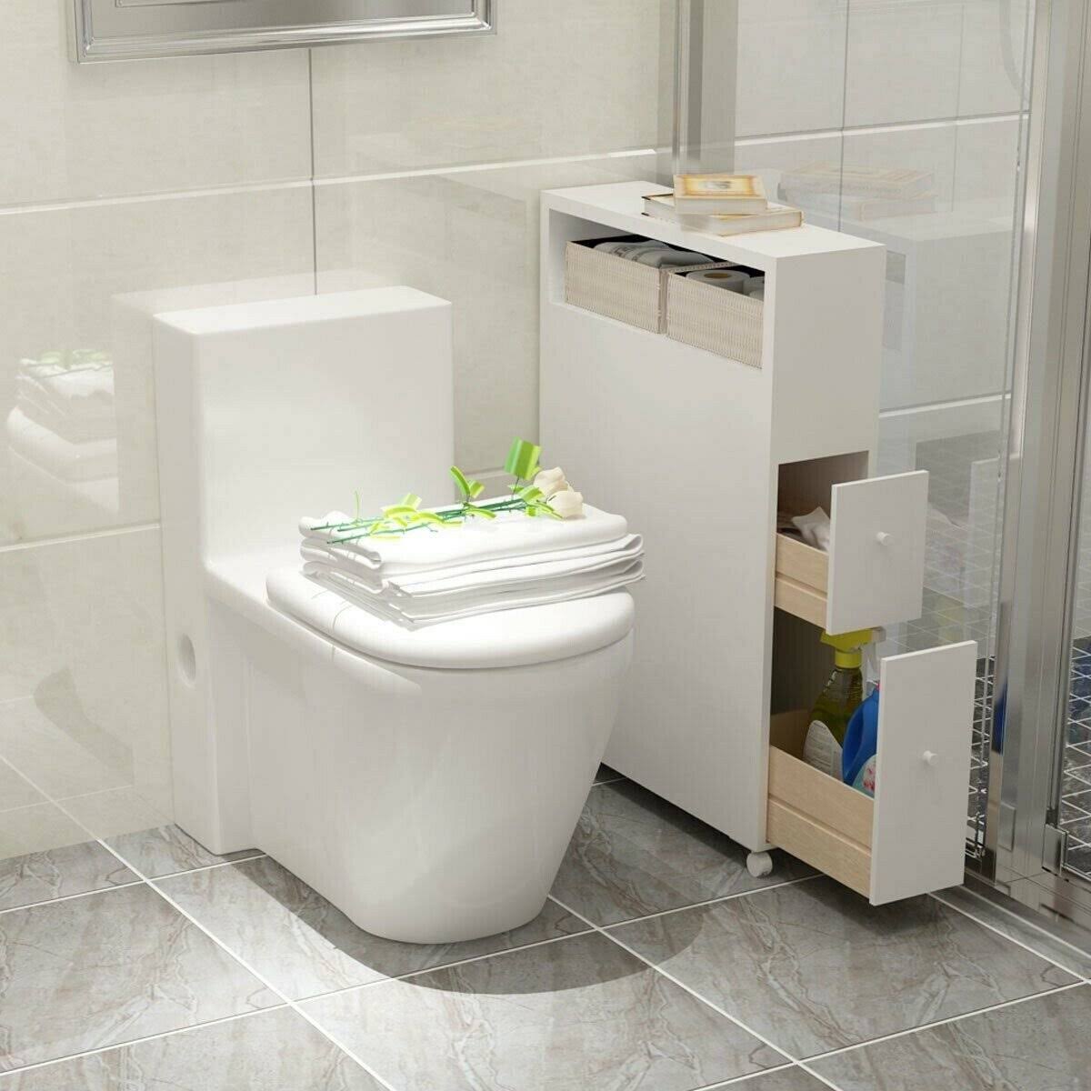 White Wooden Storage Cabinet Organizer with 4 Casters R850