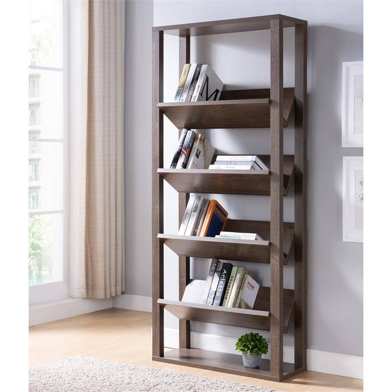 Walnut Wood 5-Shelf Etagere Bookcase X973922