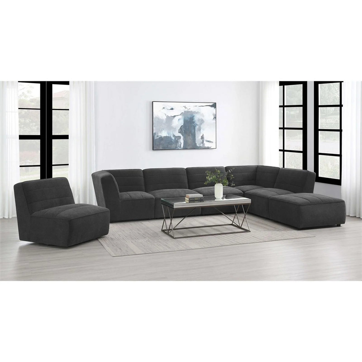 Dark Charcoal Upholstered Square Fabric Ottoman E20961