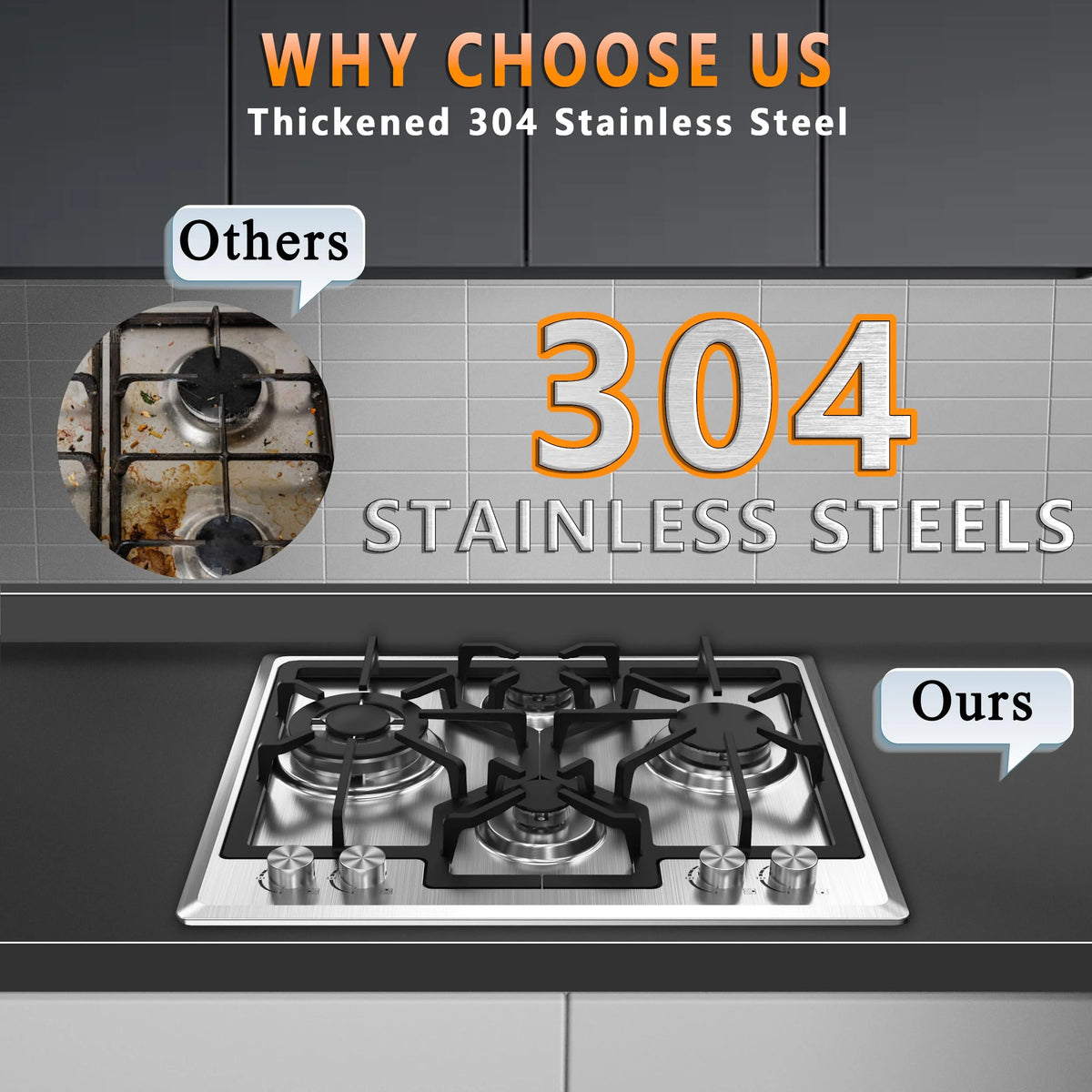 23 inch 4 Burner Stainless Steel Gas Cooktop V478960