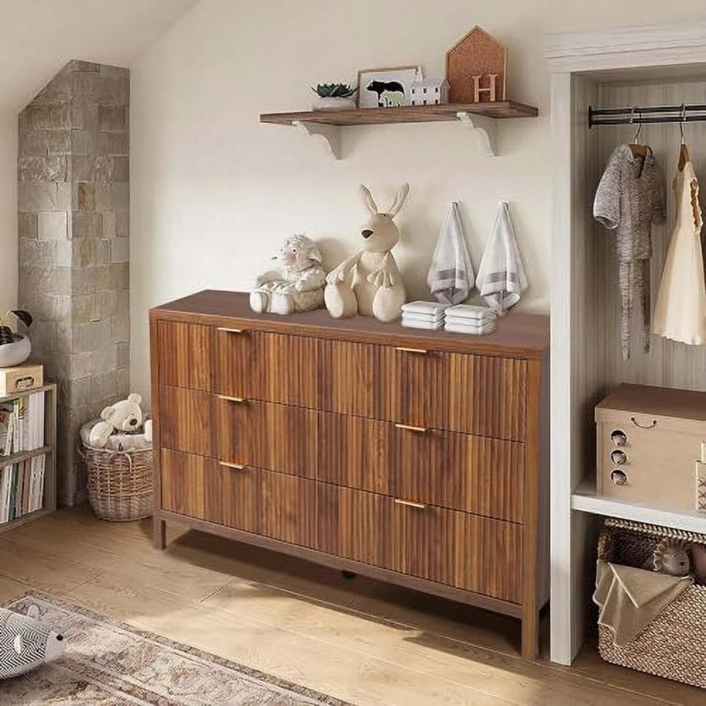 6 Drawer Double Dresser with Fluted Panel B17512
