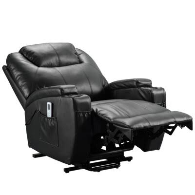 Black Faux Leather Power Lift Recliner with Heating and Massage W725