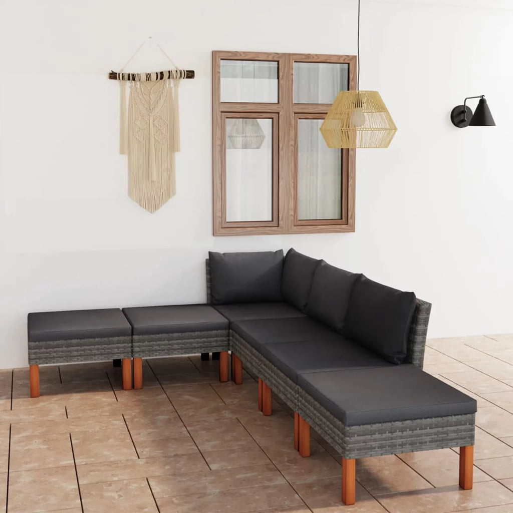 6 Piece Patio Set with Cushions Poly Rattan Gray T774150