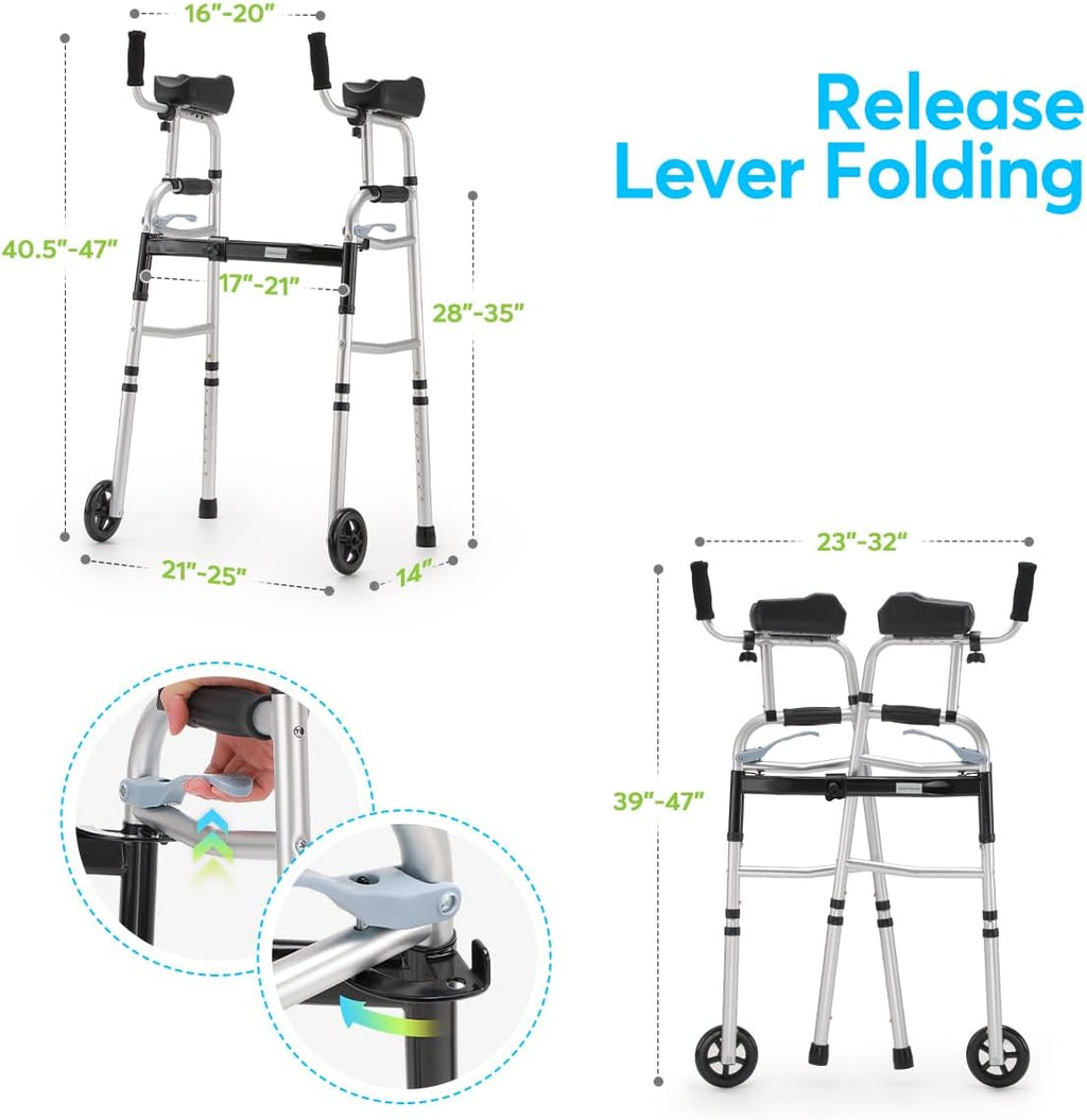 Folding Walker with 5’’ Wheels and Removable Padded Armrests L6084