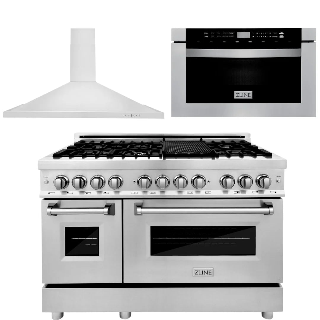 48 in. Dual Fuel Range, Range Hood, Microwave Drawer Y50276