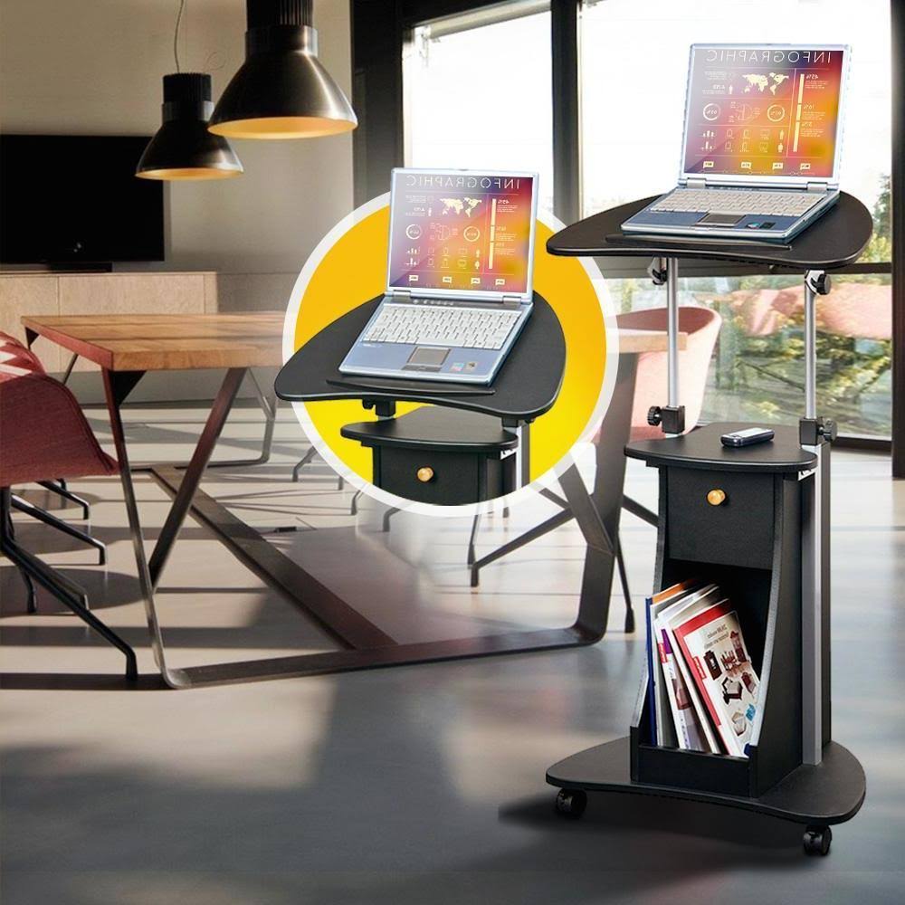 Rolling Adjustable Laptop Cart with Storage Black J8335