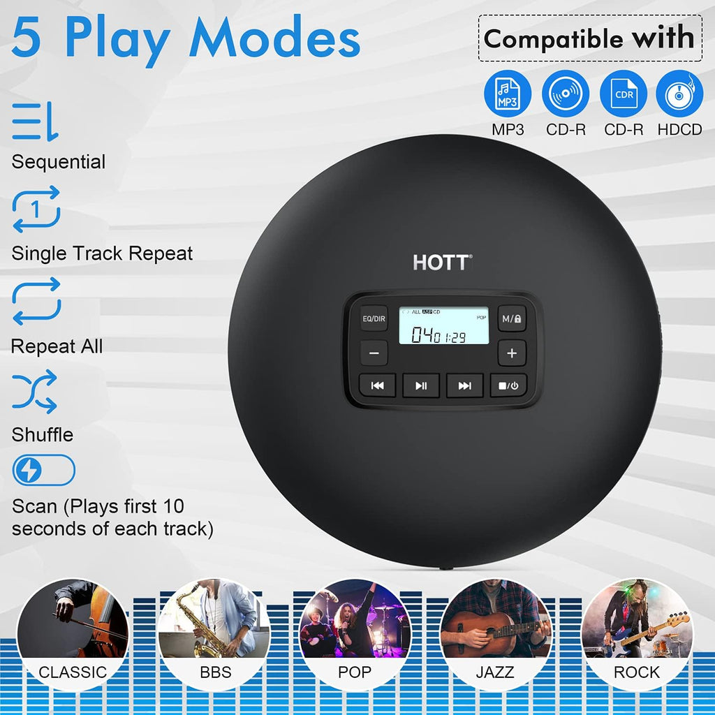 Portable CD Player with Stereo Earphones, Black G76790