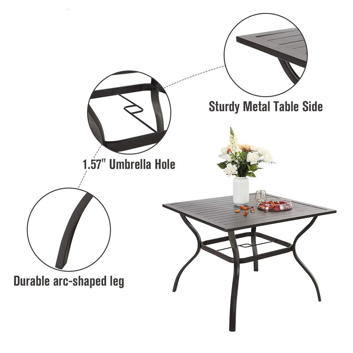 Outdoor Square Dining Table with Steel Frame F35050