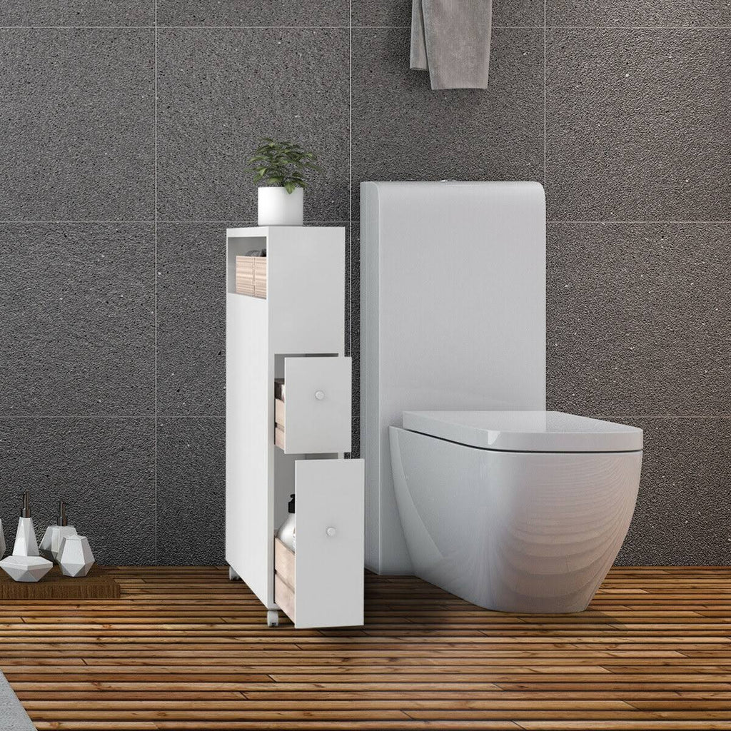 White Wooden Storage Cabinet Organizer with 4 Casters R850