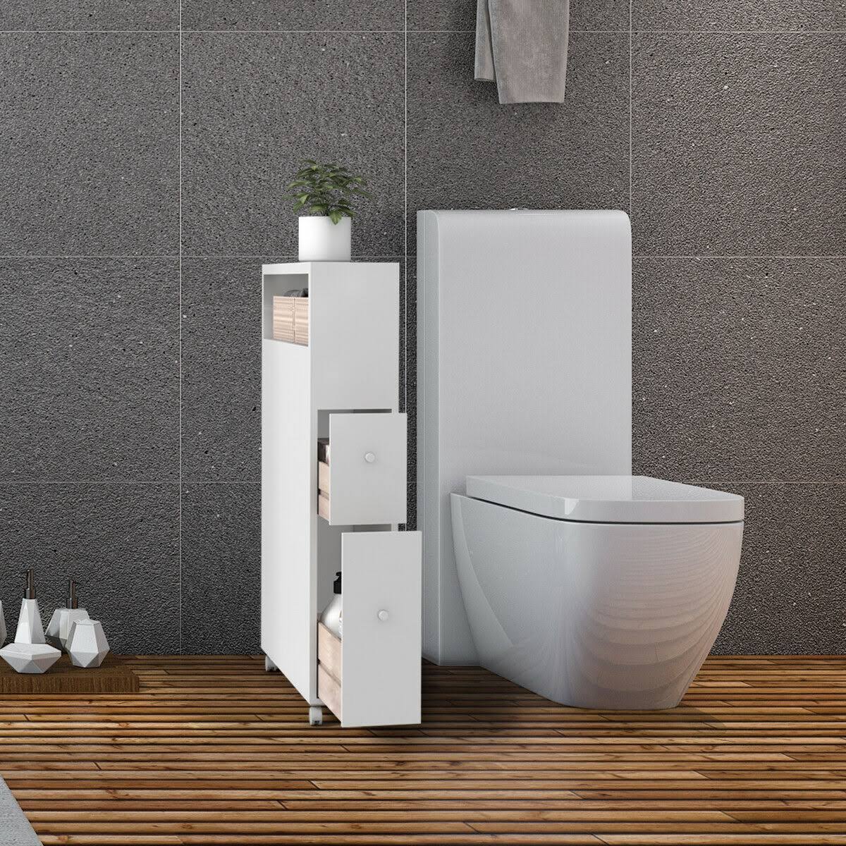 White Wooden Storage Cabinet Organizer with 4 Casters R850