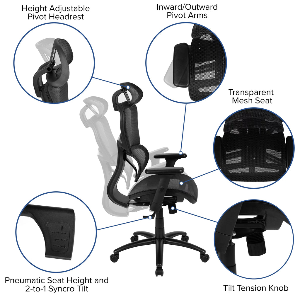 Ergonomic Mesh Office Chair with Lumbar Support in Black U388