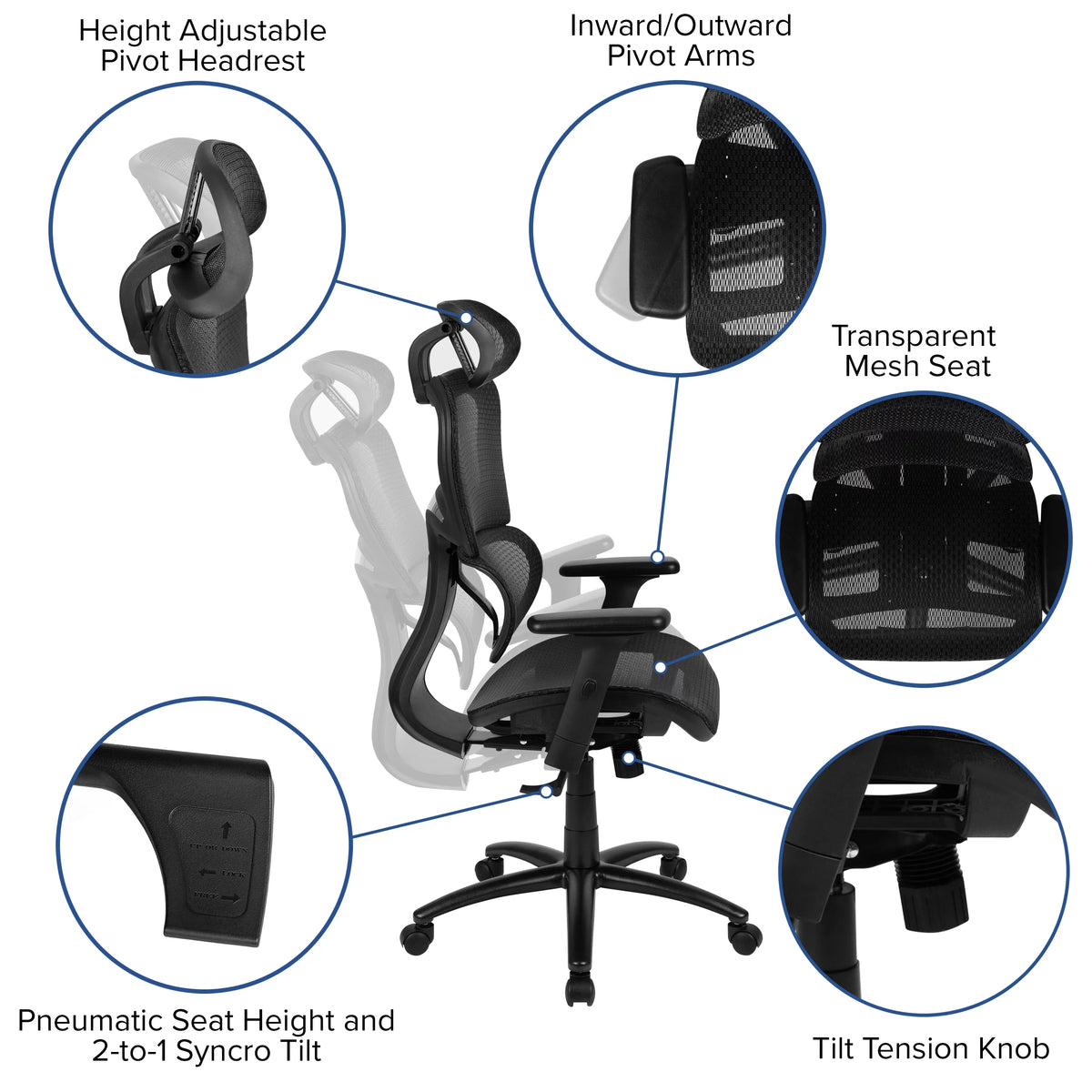 Ergonomic Mesh Office Chair with Lumbar Support in Black U388
