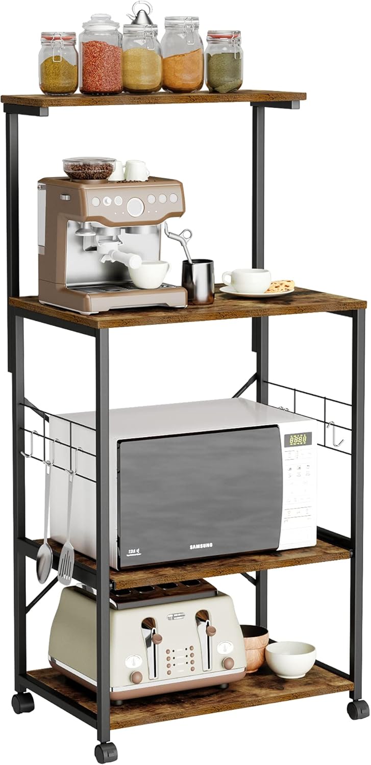 4 Tier Kitchen Baker's Rack Utility Storage Shelf with Wheels G4856