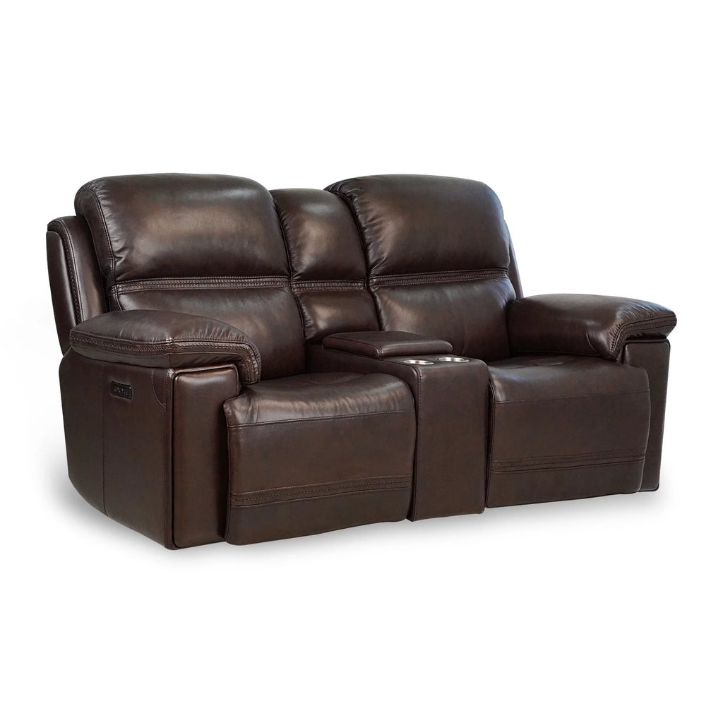 Top Grain Leather Power Reclining Loveseat with Console V503
