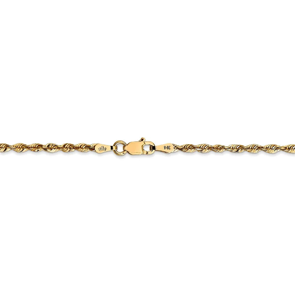 14kt Yellow Gold 2.25mm Diamond Cut Rope Chain 24 inch Lobster Clasp P113
