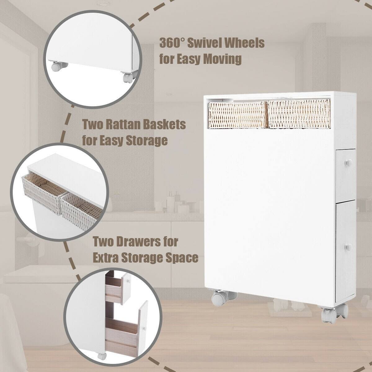 White Wooden Storage Cabinet Organizer with 4 Casters R850