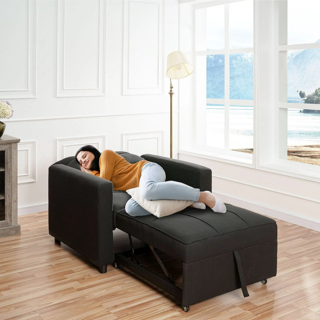 Black 3 in 1 Convertible Chair Bed Sleeper with Pillow S631867
